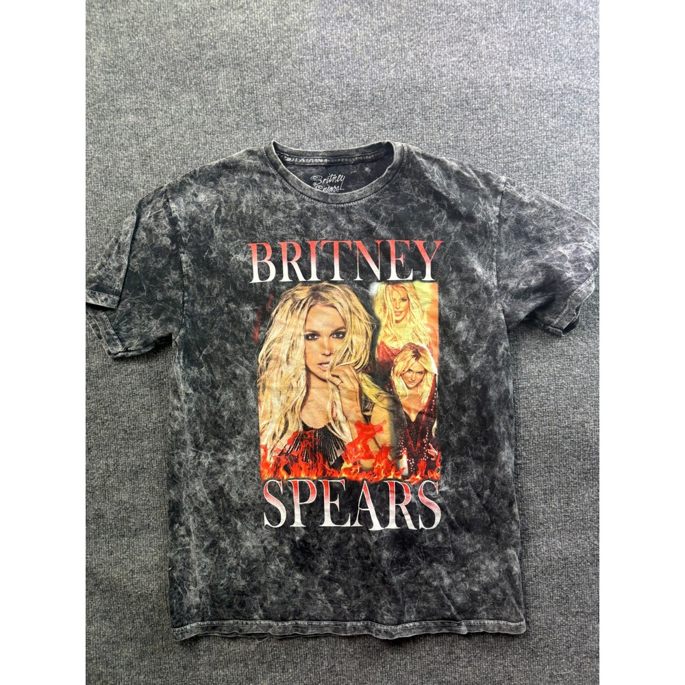 Britney Spears Graphic Tee Women XL Gray Acid Wash Fire Music T-Shirt